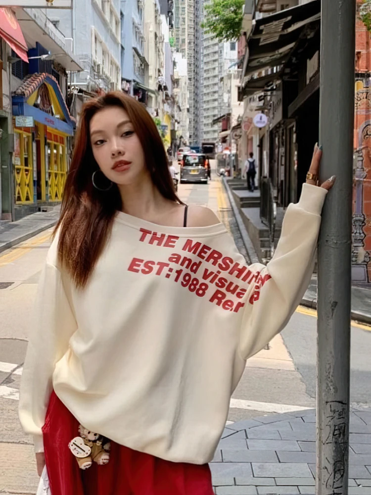 Color: GRAY, Size: L - Y2k Sexy Oversize T shirt Women Streetwear Print Long sleeve Basic Top Lady Fall Winter Korean Fashion Oversized Tees Shirt