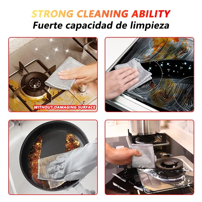 Color: Blue, Specification: 2pcs - Magic Cleaning Cloth Multipurpose Wire Miracle Cleaning Cloth Innovative Dishwashing Net Hand Towel for Kitchen Dishwashing Grid