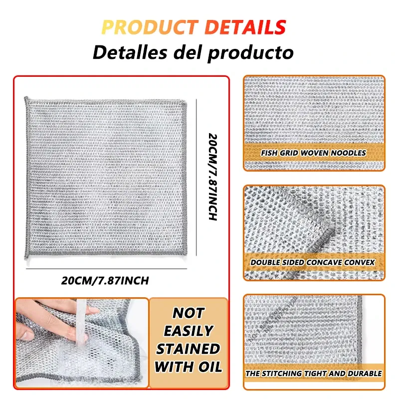 Color: Blue, Specification: 2pcs - Magic Cleaning Cloth Multipurpose Wire Miracle Cleaning Cloth Innovative Dishwashing Net Hand Towel for Kitchen Dishwashing Grid