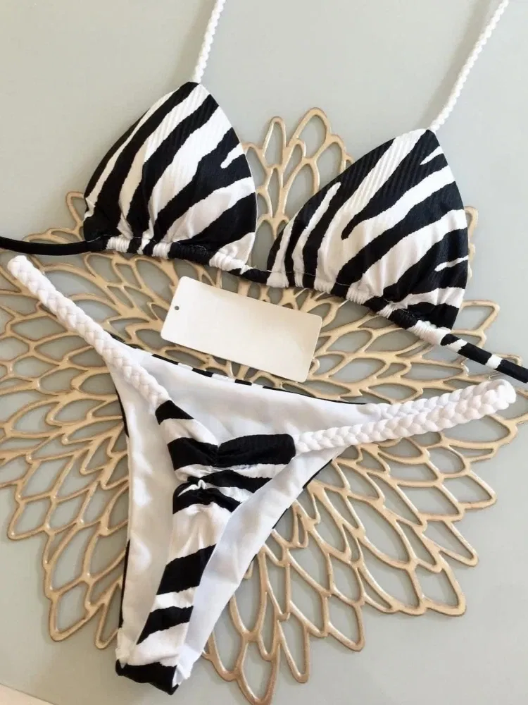 Color: Brown, Size: M - Bikini High Waist Swimsuit Sexy Thong Bikini Set Zebra Print Women Brazilian Swimwear 2023 New Biquini Swim Bathing Suits Women