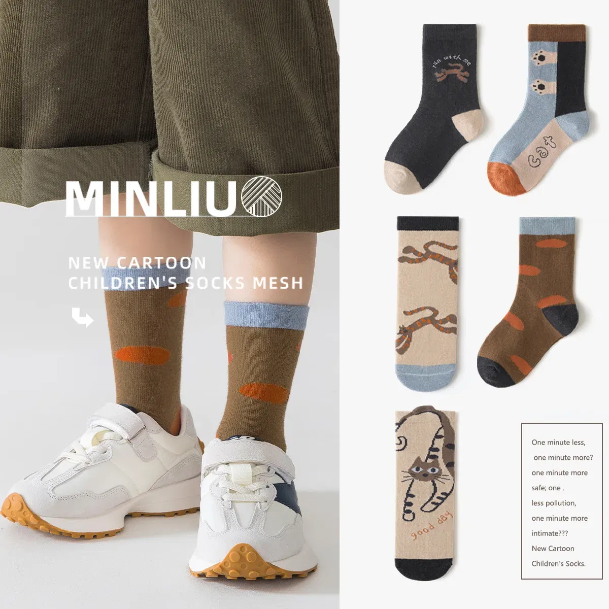 Color: Blue, Size: 4-6T - 5 Pairs Children's Socks Cotton Socks Autumn Cartoon Pattern Medium Socks Kids Boys Girls A ClassSocks