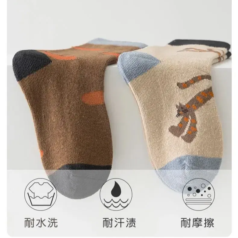 Color: Blue, Size: 4-6T - 5 Pairs Children's Socks Cotton Socks Autumn Cartoon Pattern Medium Socks Kids Boys Girls A ClassSocks