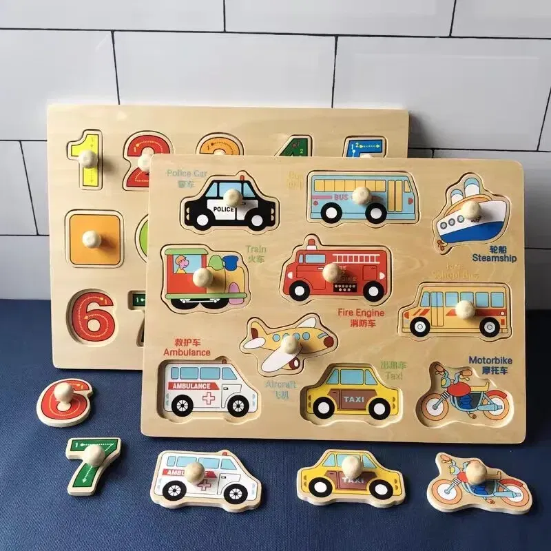 Color: camel - Baby Wooden Puzzles Montessori Toys 1 2 Years Toddler Toys Hand Grab Board Alphabet Number Cognition Learning Educational Toys