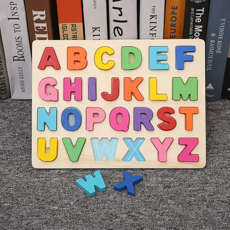 Color: camel - Baby Wooden Puzzles Montessori Toys 1 2 Years Toddler Toys Hand Grab Board Alphabet Number Cognition Learning Educational Toys