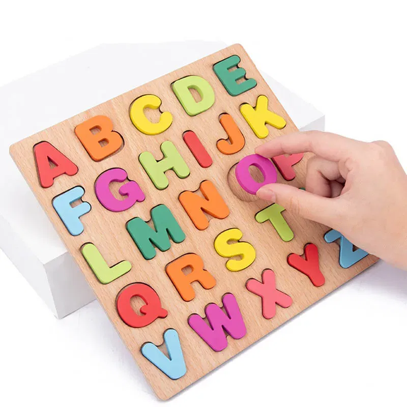 Color: camel - Baby Wooden Puzzles Montessori Toys 1 2 Years Toddler Toys Hand Grab Board Alphabet Number Cognition Learning Educational Toys