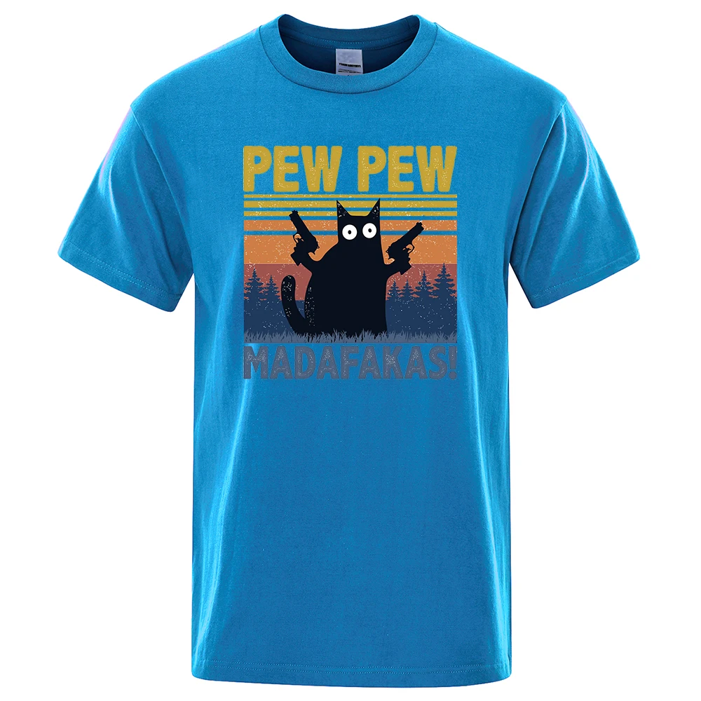 Color: Beige, Size: XL - Pew Pew Madafakas Tshirt Men Short Sleeve Novelty Funny Cat T Shirt Cotton Oversize Tops Shirts Tee T-Shirt Crew Neck Streetwear