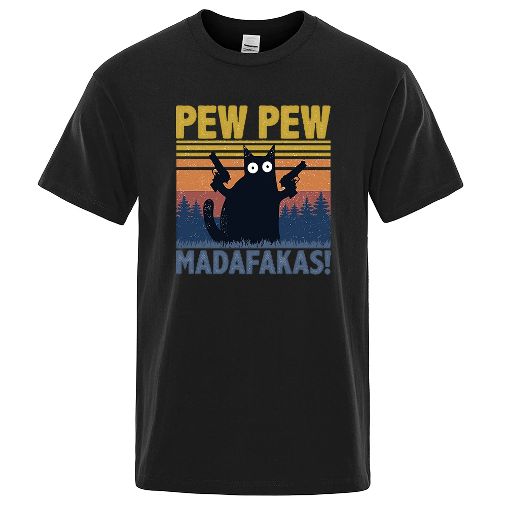 Color: Beige, Size: XL - Pew Pew Madafakas Tshirt Men Short Sleeve Novelty Funny Cat T Shirt Cotton Oversize Tops Shirts Tee T-Shirt Crew Neck Streetwear