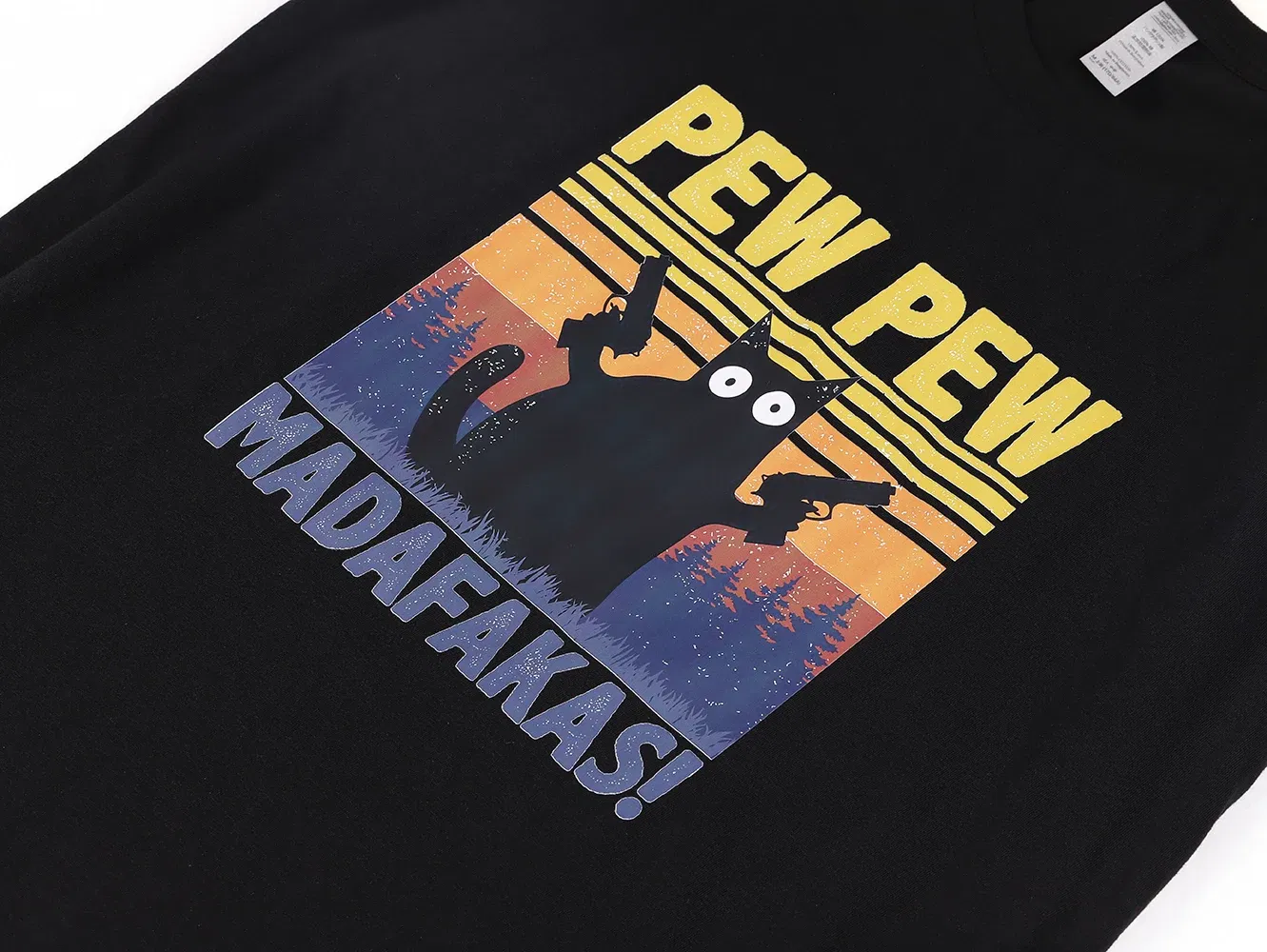 Color: Beige, Size: XL - Pew Pew Madafakas Tshirt Men Short Sleeve Novelty Funny Cat T Shirt Cotton Oversize Tops Shirts Tee T-Shirt Crew Neck Streetwear