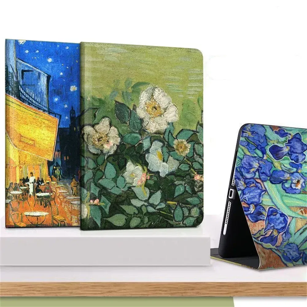 Color: Yellow, Size: nine - Case For iPAD 10 9 8 7 6 5 th Generation Pro 11 12.9 10.5 Air 5 4 3 2 Mini 6 Funda Cover Luxury Van Gogh Oil Painting Flower Art