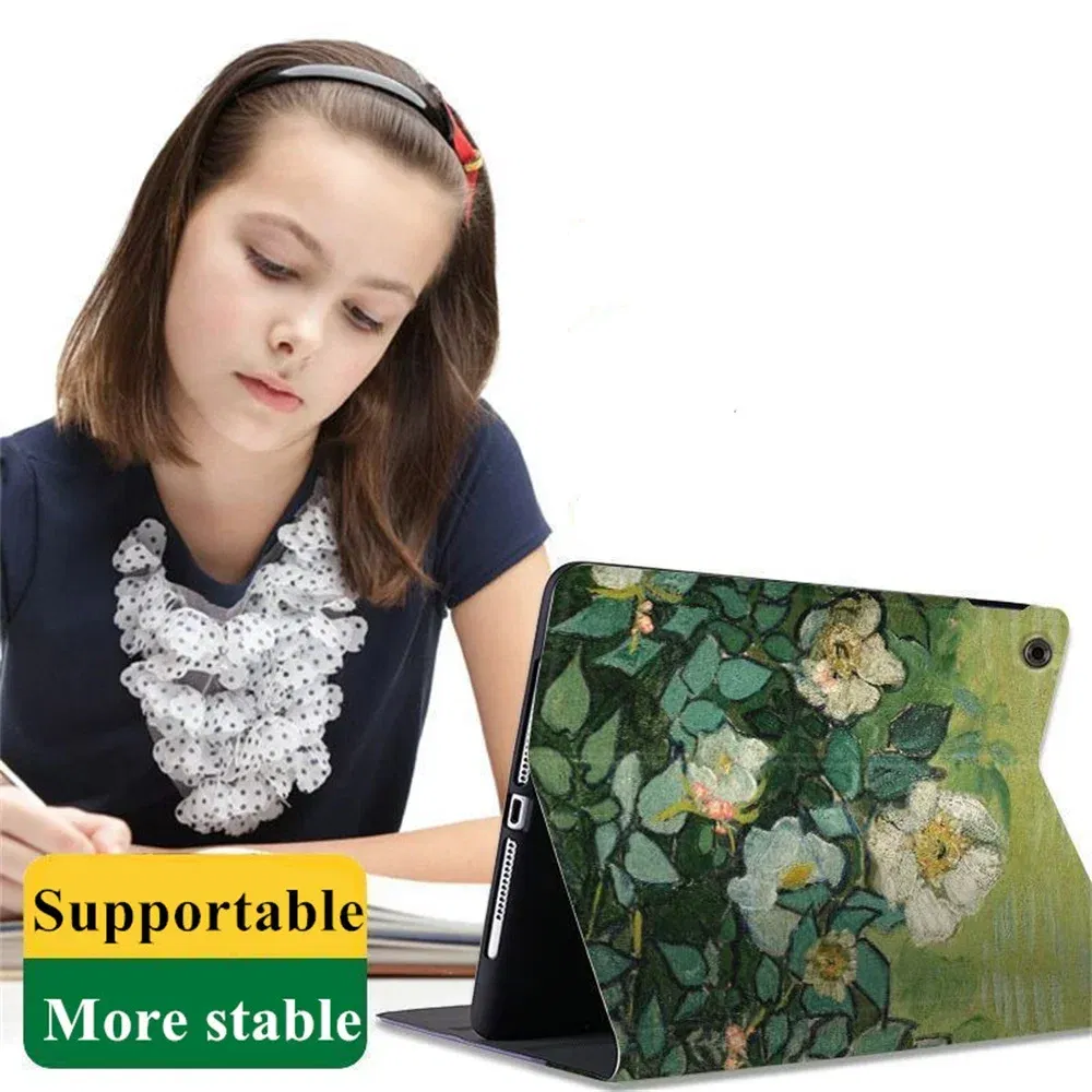 Color: Yellow, Size: nine - Case For iPAD 10 9 8 7 6 5 th Generation Pro 11 12.9 10.5 Air 5 4 3 2 Mini 6 Funda Cover Luxury Van Gogh Oil Painting Flower Art