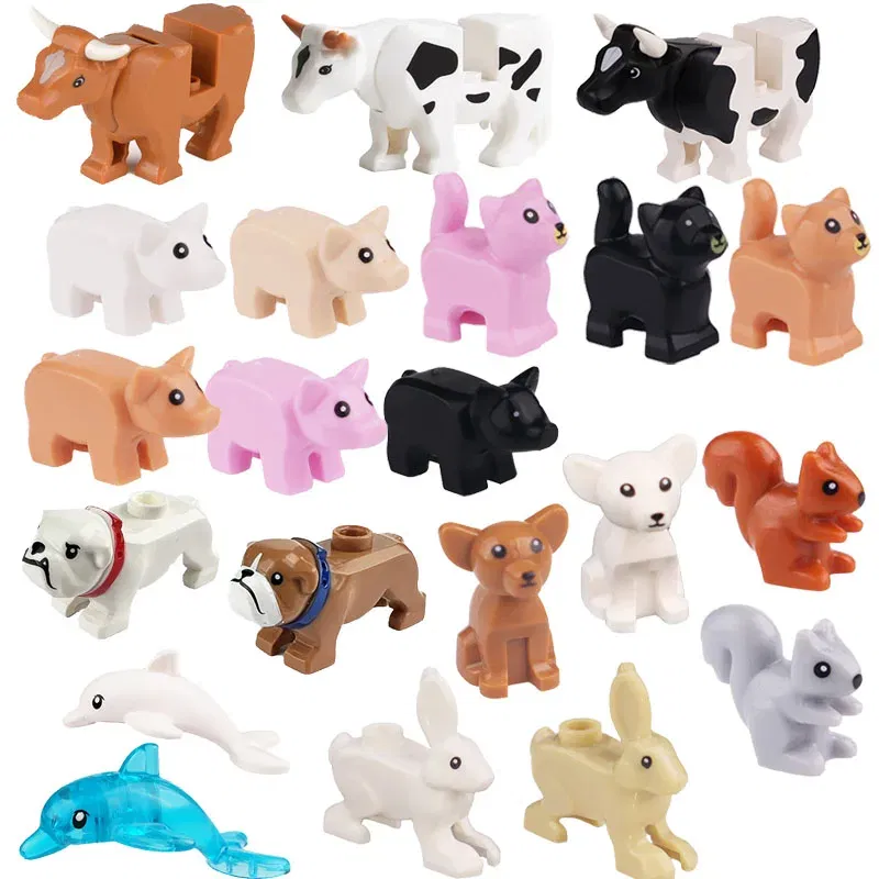 Color: Dark Tan - MOC City Animal Building Block Figures Hare Dairy Cow Squirrel Dolphin Pug DIY Farm Street View Accessories Bricks Toys Gifts