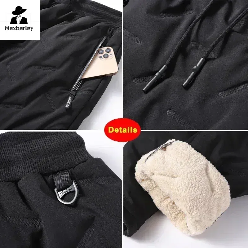 Size: XXXL, Color: army green - Winter Down Cotton Pants Men's Casual Waterproof Zipper Pocket Thickened Wool Warm Pants Jogger Outdoor Cold-proof Ski Pants 7XL