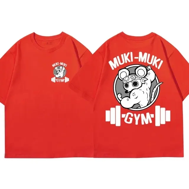 Color: Dark Grey, Size: L - Anime Demon Slayer Uzui Tengen Print T-shirts Unisex Funny Ninja Mice Muki Muki Gym T Shirt Muscular Mouse Oversized T-shirt
