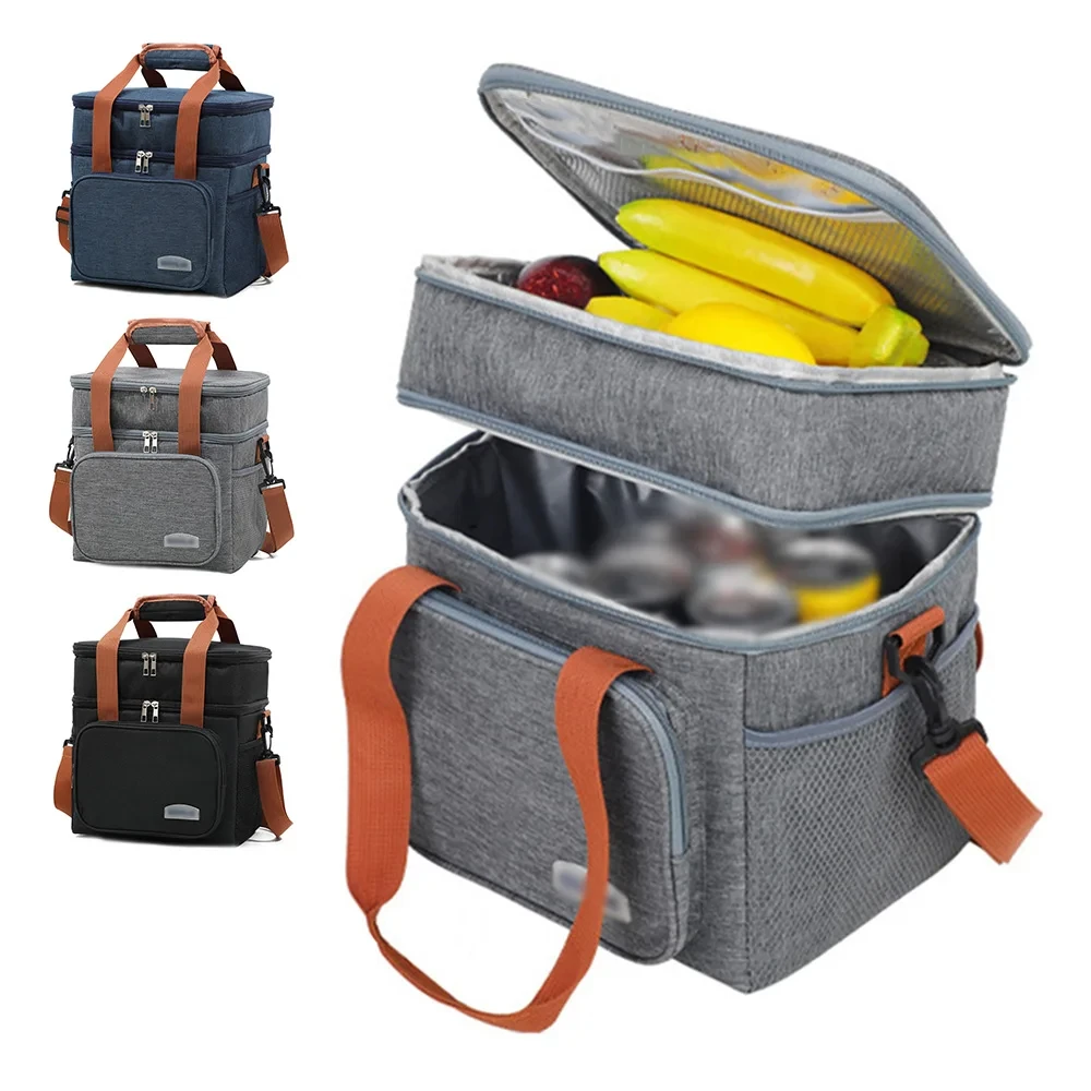 Color: SKY BLUE - Portable Double Layer Lunch Bags Food Box Durable Camping Oxford Backpacks Icebox Large Capacity Picnic Durable BBQ Outdoor BBQ