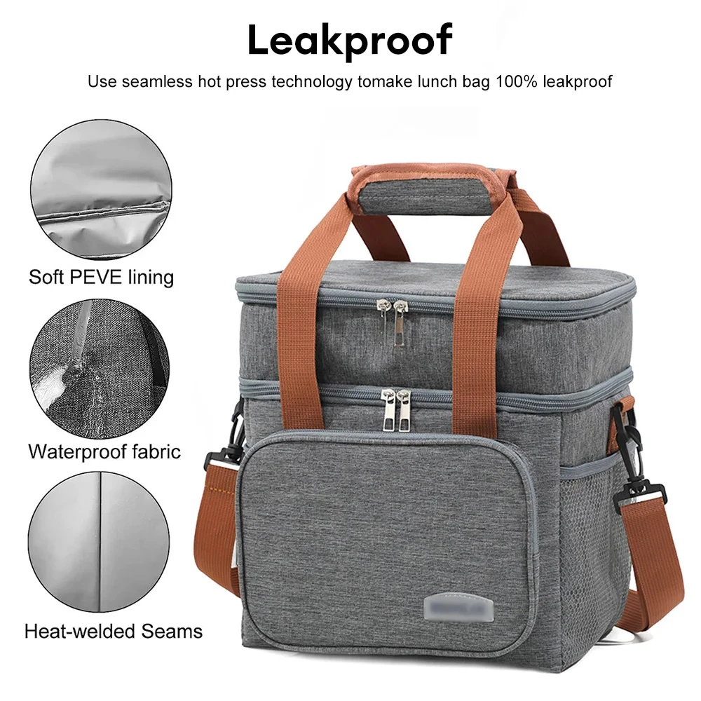 Color: SKY BLUE - Portable Double Layer Lunch Bags Food Box Durable Camping Oxford Backpacks Icebox Large Capacity Picnic Durable BBQ Outdoor BBQ