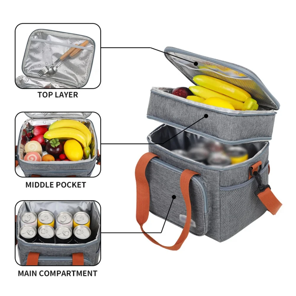 Color: SKY BLUE - Portable Double Layer Lunch Bags Food Box Durable Camping Oxford Backpacks Icebox Large Capacity Picnic Durable BBQ Outdoor BBQ
