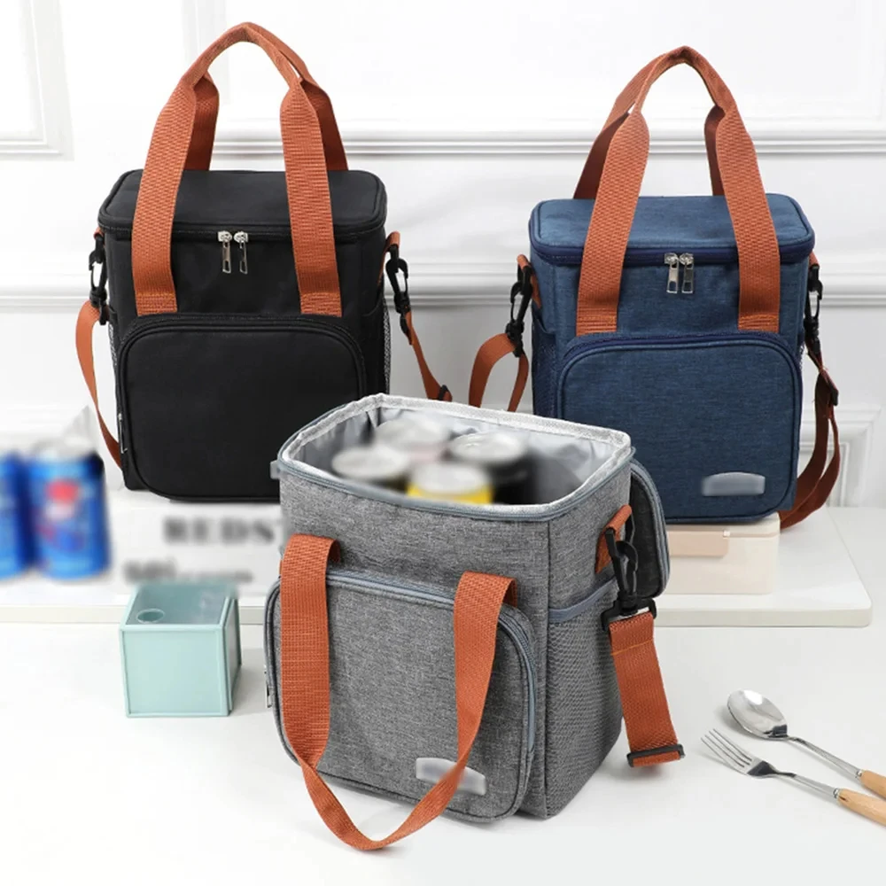 Color: SKY BLUE - Portable Double Layer Lunch Bags Food Box Durable Camping Oxford Backpacks Icebox Large Capacity Picnic Durable BBQ Outdoor BBQ
