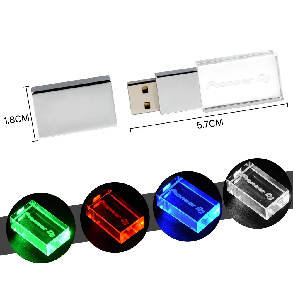 Color: WHITE, Capacity: 8 GB - JASTER Luminous USB drive Gold Lid Crystal USB Flash Drive 128GB Pendrive 64GB Colorful LED Memory Stick 16GB with Pioneer DJ