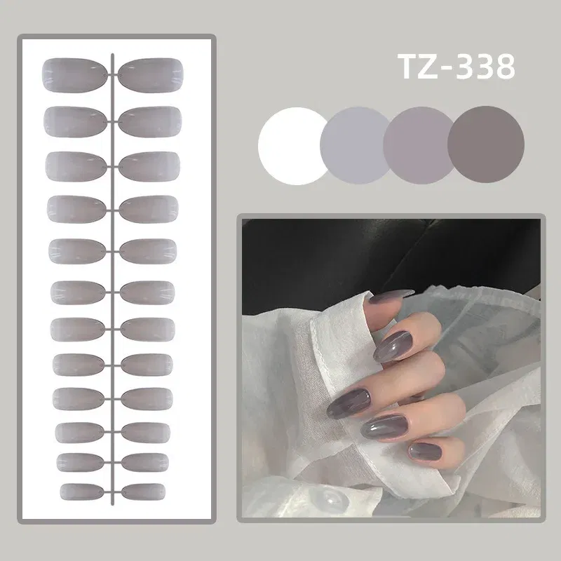 Color: Burgundy - 24Pcs/Set Long Round Head Bright Solid Color Press On Acrylic Nail Art Fake Nails Finished Wearing Manicure Reusable False Nails
