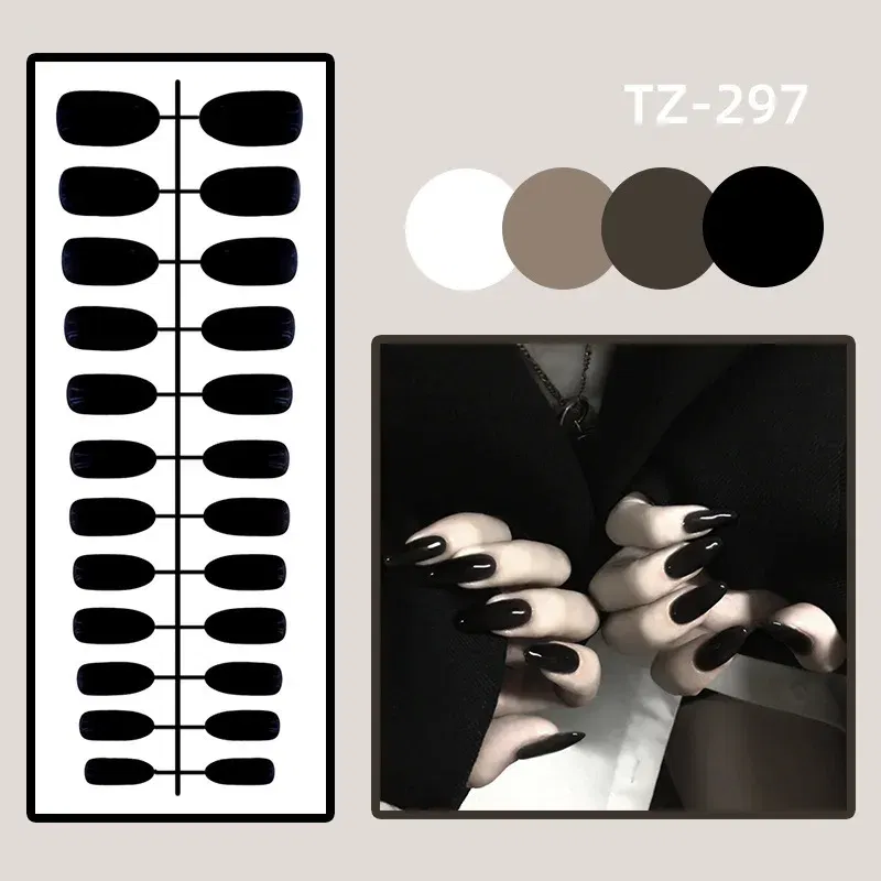 Color: Burgundy - 24Pcs/Set Long Round Head Bright Solid Color Press On Acrylic Nail Art Fake Nails Finished Wearing Manicure Reusable False Nails