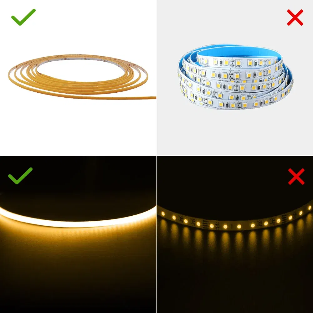 Emitting Color: pink, Color: Yellow, Length: 0.5m - 2.7mm Ultra Slim COB LED Strip Lights 480LEDs/m Flexible Linear Light Tape Diode Ribbon Backlight Red Amber Purple Car Dimmable