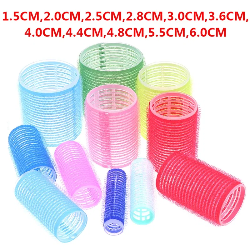 Color: Pink - 6 Pcs Hairdressing Home Use DIY Magic Large Self-Adhesive Hair Rollers Styling Roller Roll Hair Curler Beauty Tool 10 Size