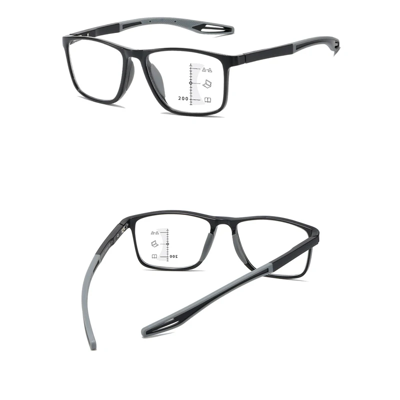 Frame Color: Black, Eye Prescription: +250 - Soft Multifocal Progressive Reading Glasses Anti Blue Light Multifocal Elderly Eyewears Men Women's Large Frame Eyeglasses