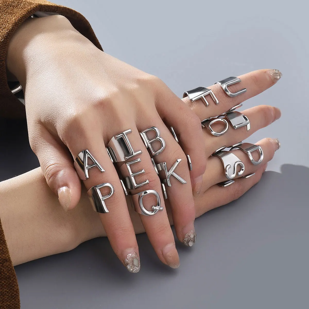 Metal Color: Light Yellow Gold Color, Ring Size: resizable - LAViXMIA Alphabet A-Z Letter Never Fade Stainless Steel Rings Women Jewelry Fashion Initial Ring Adjustable Size Birthday Gifts