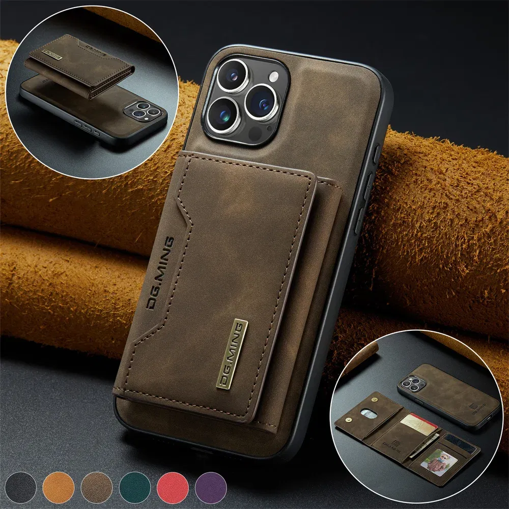 Color: Coffee, Material: Cotton Fabric - 2 In 1 Case For iPhone 16 15 14 13 12 11 Pro Max Plus XS Max XR 8 Plus SE 2022 Wallet Magnetic Leather Card Holder Pocket Cover