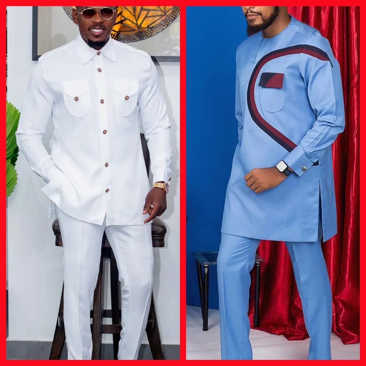 Color: Clear, Size: M - New Men's Tenos Wedding 2-Piece Suit Waist Pants Shirt Solid Color Panel Long Sleeve Party African Ethnic Style Clothing (M-4XL)