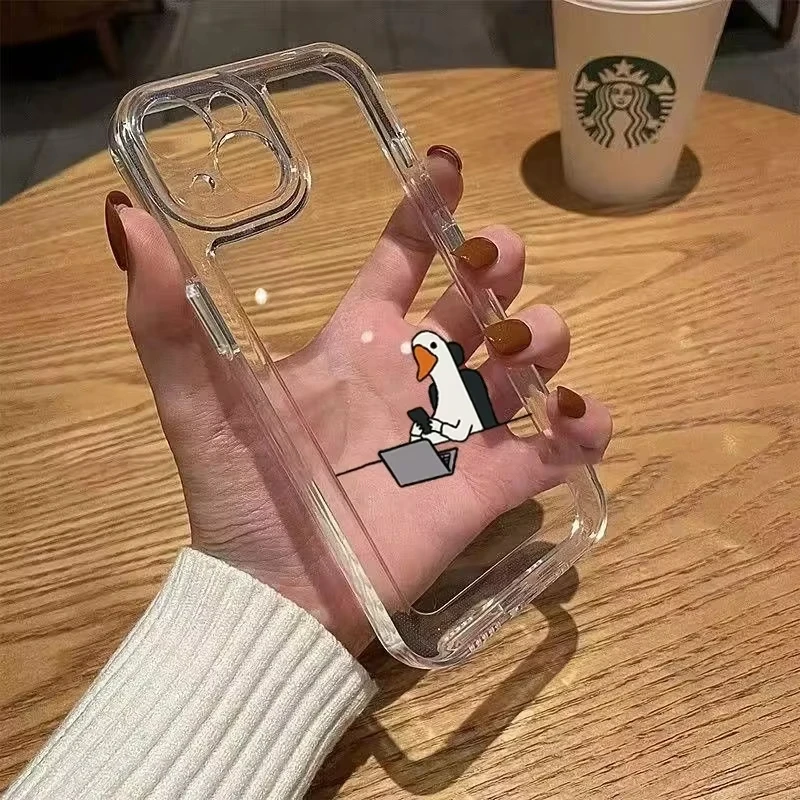 Color: Purple Pink, Compatibility by Model: iPhone 12 - Cute Duck Phone Case For iPhone 16 15 14 13 12 11 Pro Max XS X XR 7 8 Plus Mini SE 2020 2022 Mobile Funda Transparent