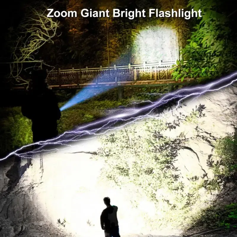 Emitting Color: Blue - Powerful LED Flashlight Rechargeable USB 18650 Waterproof Zoom Fishing Hunting 100000 Lumens Tactical Flashlight LED Flashlight