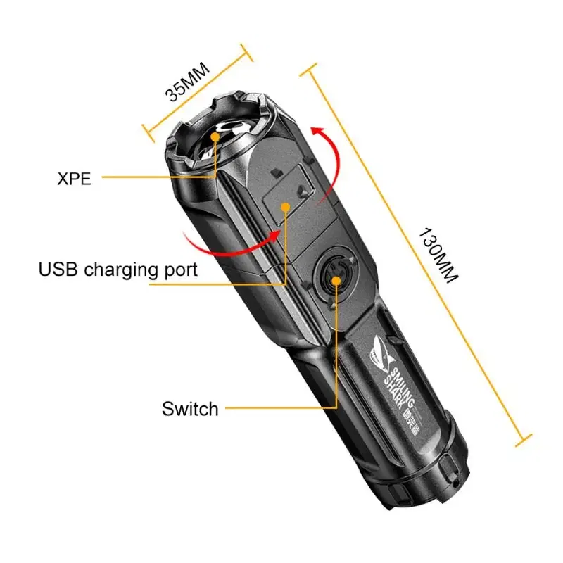 Emitting Color: Blue - Powerful LED Flashlight Rechargeable USB 18650 Waterproof Zoom Fishing Hunting 100000 Lumens Tactical Flashlight LED Flashlight