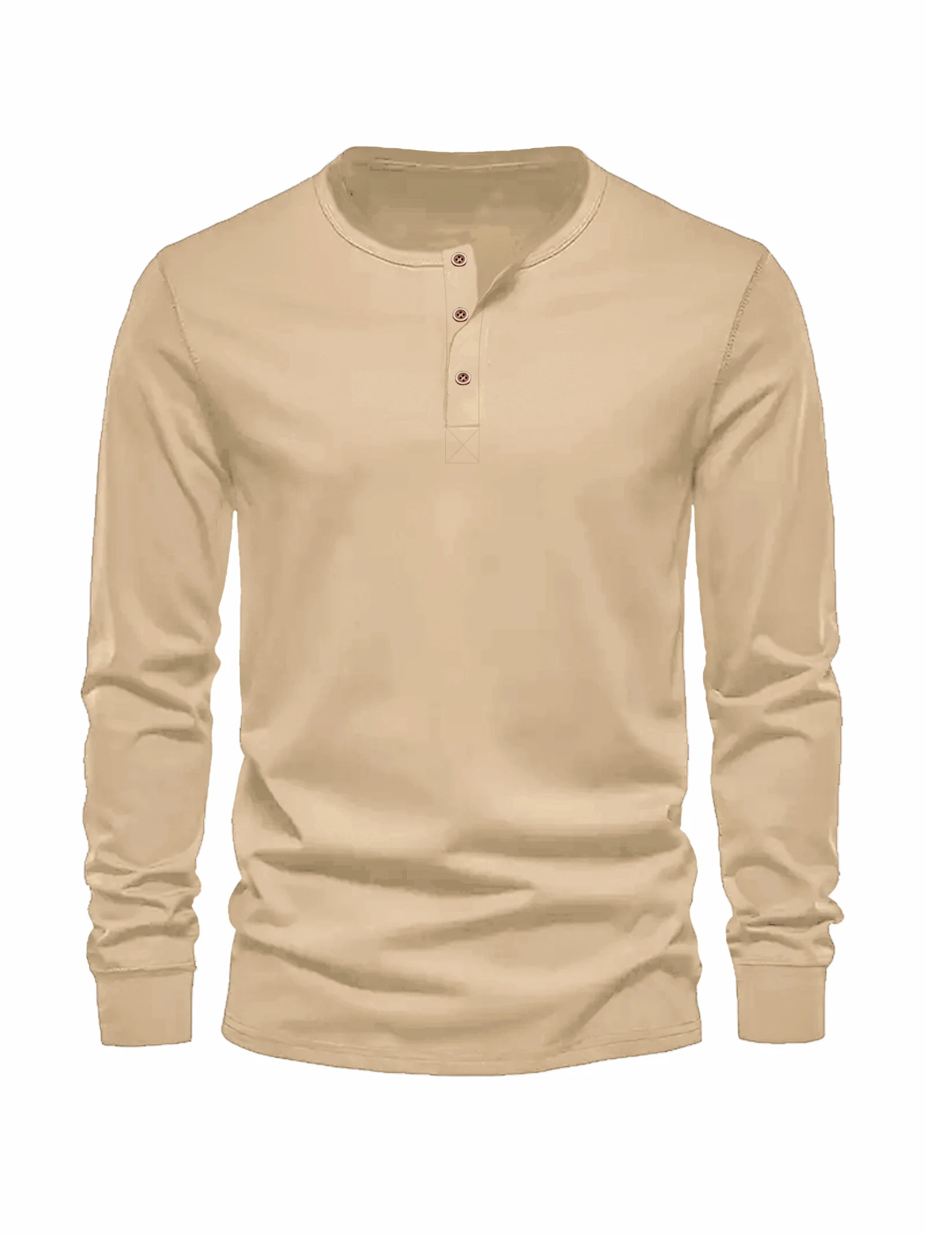 Color: Khaki, Size: XXL - Men's Long Sleeved Henley Neck T-shirt Slim Fit Bottoming Shirt Fitness Tops Tees Button Neck Casual Cozy Tshirt