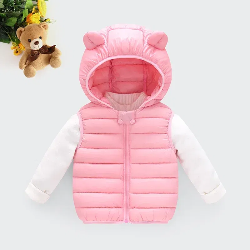 Color: Pink, Kid Size: 6T - Baby Boys Girl Warm Down Vest Toddler Cotton Waistcoat Children Autumn and Winter Clothes Kids Hooded Jackets 1-6 Years Old
