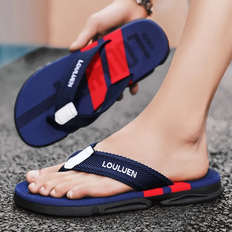 Color: Blue, Shoe Size: 40 - High Quality Men Flip Flops Summer Beach Slippers Men Fashion Casual Breathable Antiskid Beach Flip Flops Men Summer Outdoor