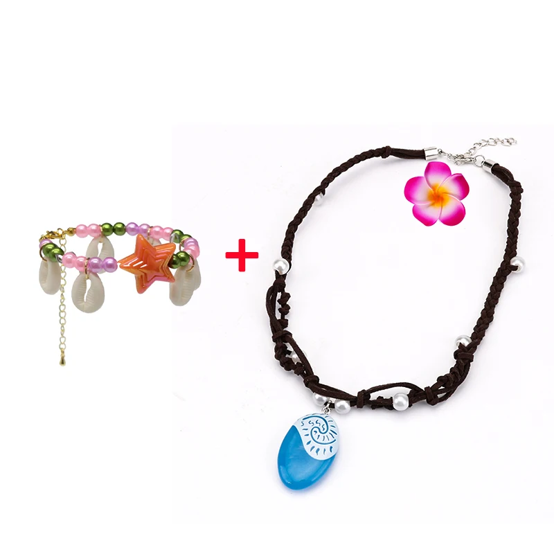 Color: Gold - Gilrs New Movie Moana 1&2 Wig and Necklace Flower Clip Dress Up Set Vaiana Costume Accessories Moana Pet Pig and Cock Xmas Gift