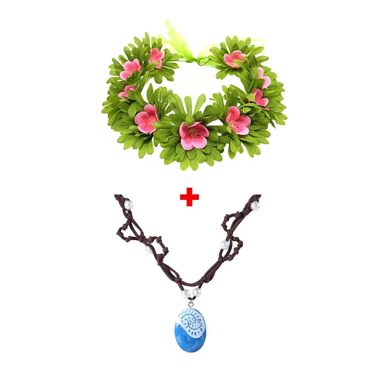 Color: Gold - Gilrs New Movie Moana 1&2 Wig and Necklace Flower Clip Dress Up Set Vaiana Costume Accessories Moana Pet Pig and Cock Xmas Gift