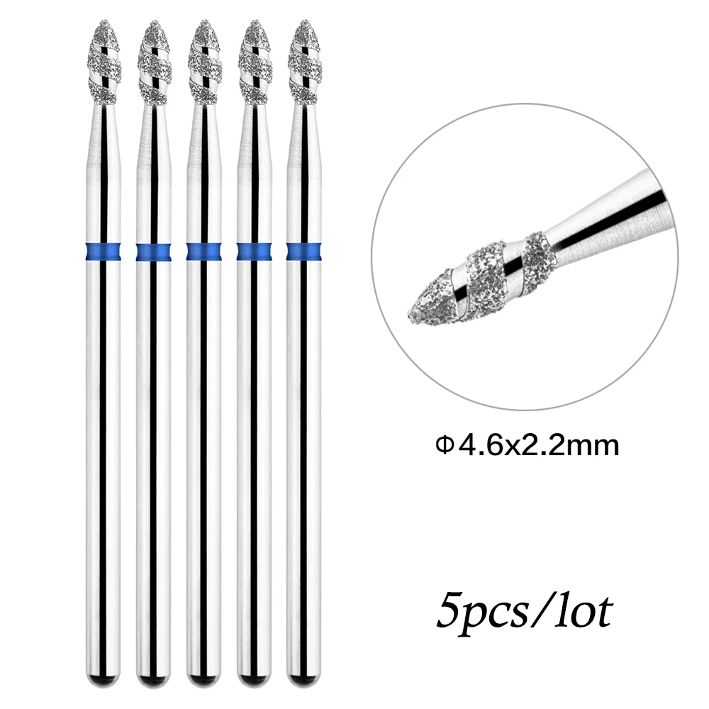 Color: Yellow Blue - 5Pcs/lot Diamond Nail Bits Tornado Flame Cuticle Drill Bit Pro Russian Electric File Bits for Nail Manicure and Pedicure 3/32''