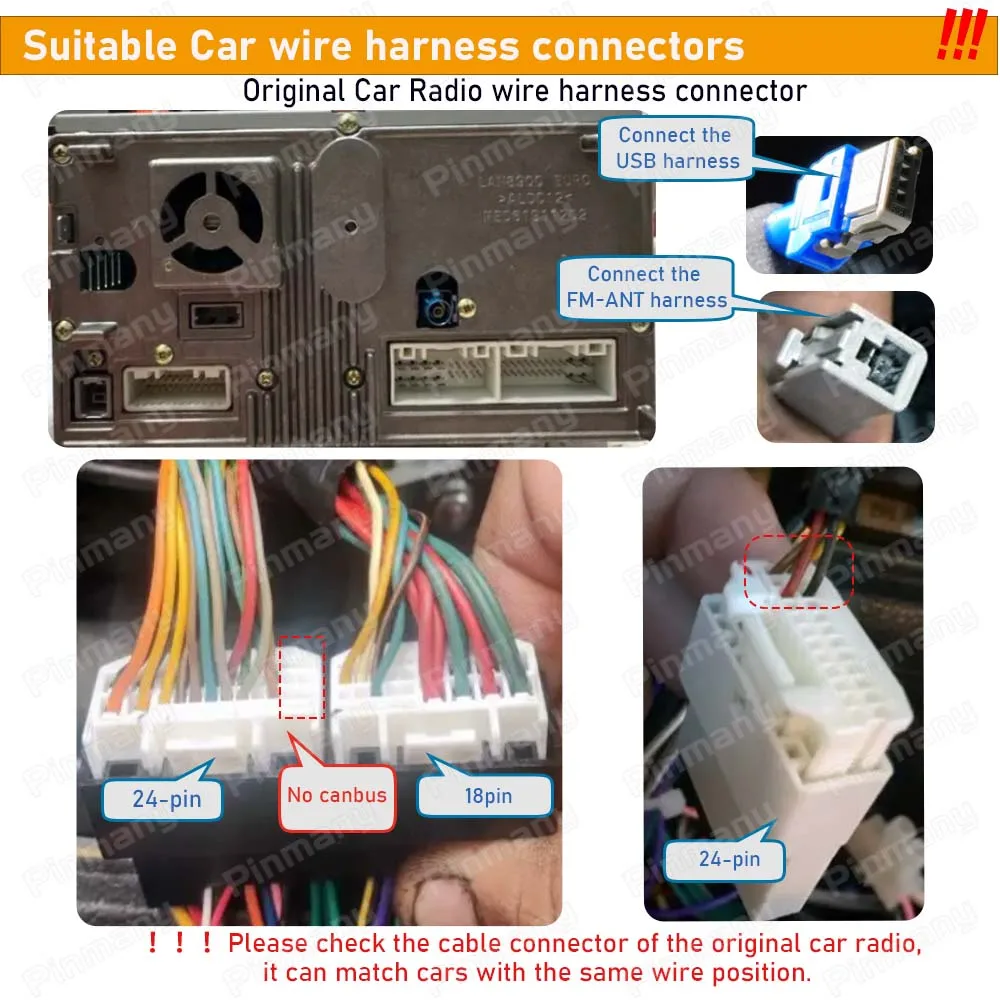 Color Name: WHITE - Car Radio Cable HYC5 Audio Power Wire Harness adapter with rear camera CVBS input for KIA Ceed Hyundai i30 i40 ix35 AVN headunit