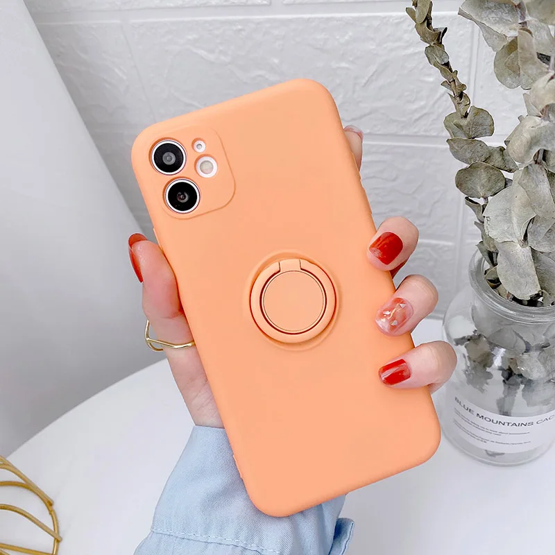 Color: cream, Compatible-Phone Models: For iPhone 14 Plus, Ships From: CN - With Ring Holder Shockproof Case For IPhone 16 15 14 13 12 11 Pro Max Silicone TPU Soft Back Cover