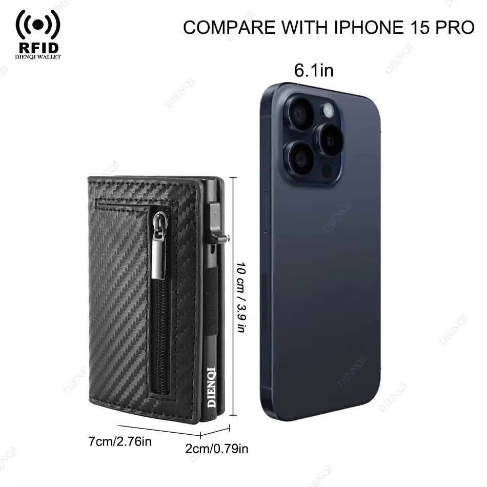 Color: black - RFID Blocker Minimalistic Men Wallet Business Credit Card Holder Carbon Fiber Leather Wallets Small Male Purse Cardholder Case