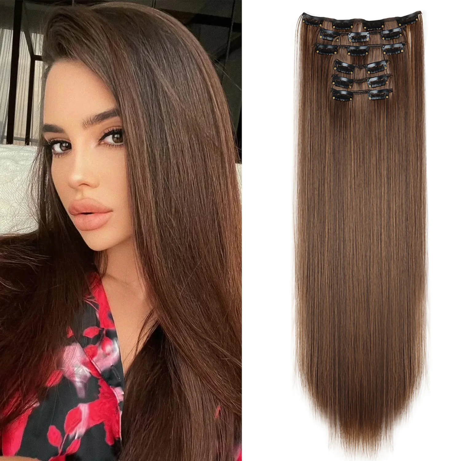 Color: 4/30HL, Stretched Length: 24inches - 24Inch 16 Clips in Hair Extensions Long Straight Hairstyle Synthetic Blonde Black Hairpieces Heat Resistant False Hair Daily Use