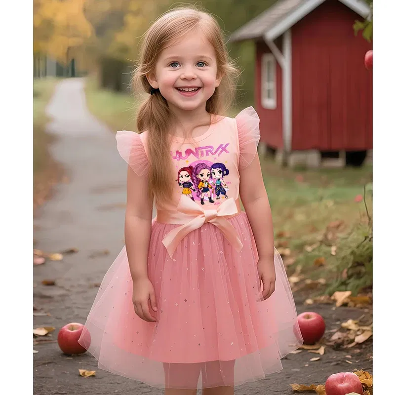 Color: Burgundy, Size: One Size, Height: 164 - KPop Demon Hunters Girls Dress Kids Party Halloween Carnival Birthday Party Clothes Princess Tutu Dresses Costume Children Gift