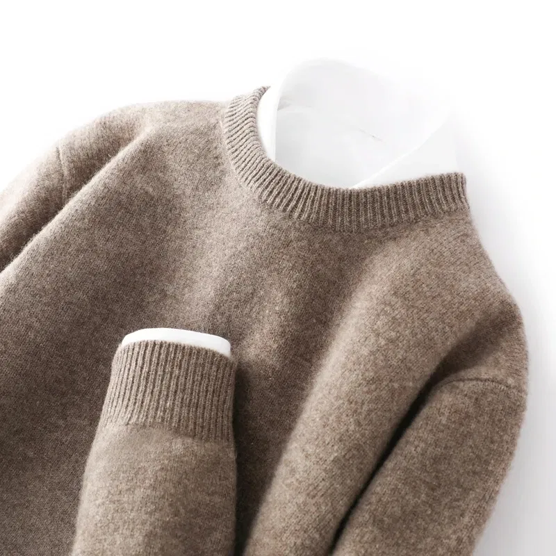 Color: SKY BLUE, Size: S, Ships From: CHINA - Men's 100% Pure Wool Cashmere Sweater O-Neck Pullover Knit Sweater Autumn and Winter New Long Sleeve High-End Jumpers Thick Tops