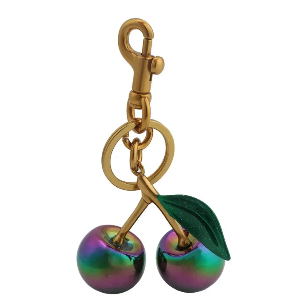 Color: Gold - Fashion Gradient Color Cherry Pendant Summer Fruits Cherries Pendant Keyring For Coach Handbag Shoulder Bags Accessories Gift