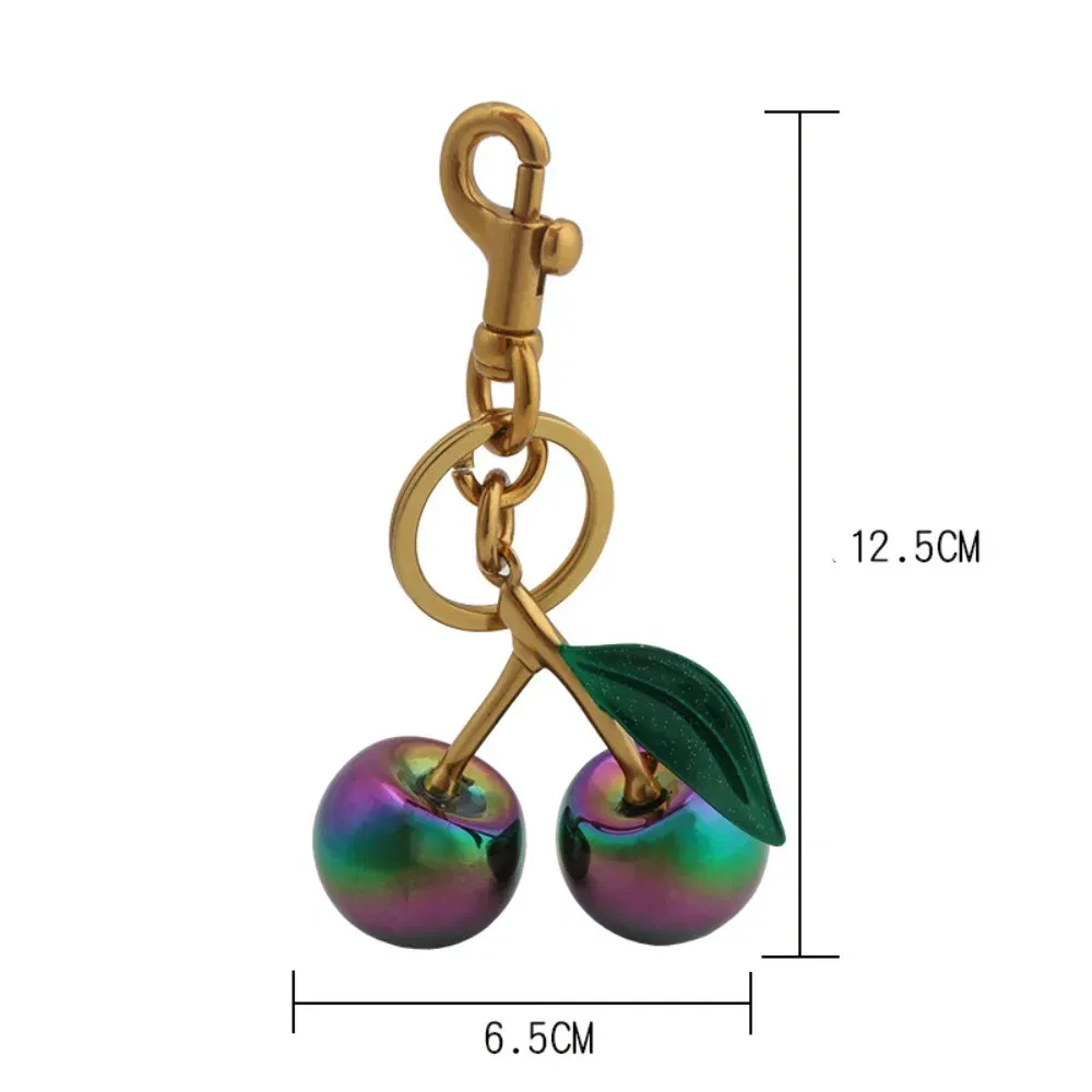 Color: Gold - Fashion Gradient Color Cherry Pendant Summer Fruits Cherries Pendant Keyring For Coach Handbag Shoulder Bags Accessories Gift