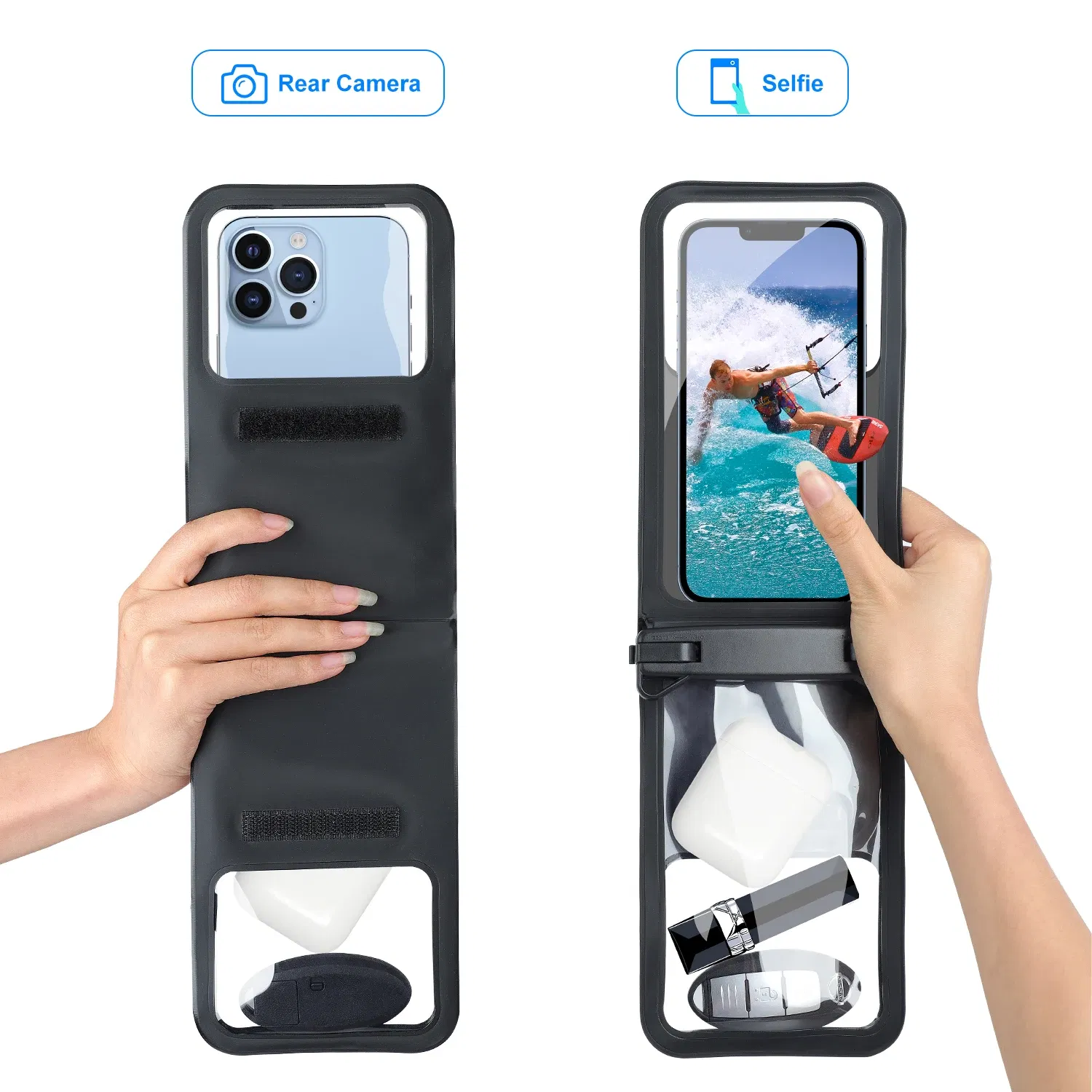Color: Black, Material: PVC - Waterproof Mobile Phone Bag Double Pocket For iPhone 14 13 12 11 Pro Large Swimming Beach Storage Wallet Cards Pouch Dry Bags