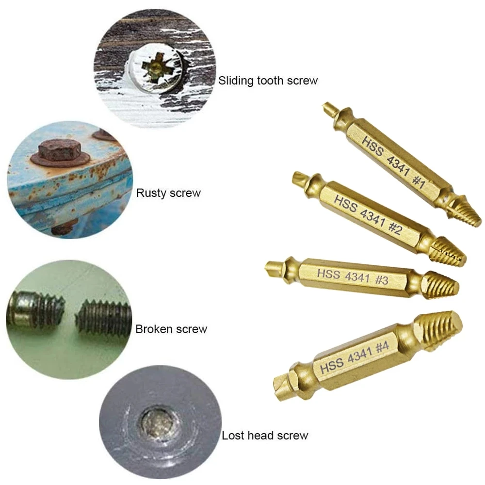 Color: Red - HSS Extractor Double Head Screw Slide Tooth Removal Screwdriver Screwdriver Bit Broken Wire 6pc Tool Set