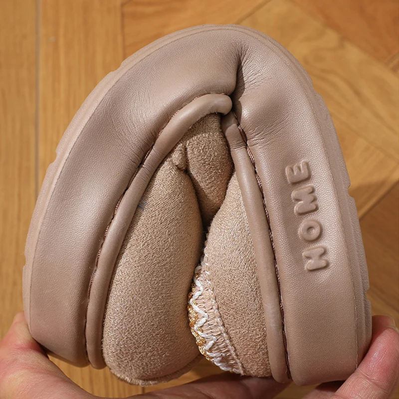 Color: GRAY, Shoe Size: 44-45 - Comfort Thick Bottom Cotton Slippers Women 2025 Winter Warm Thick Plush Non Slip Furry Clogs Shoes Embroidery Suede Snow Boots